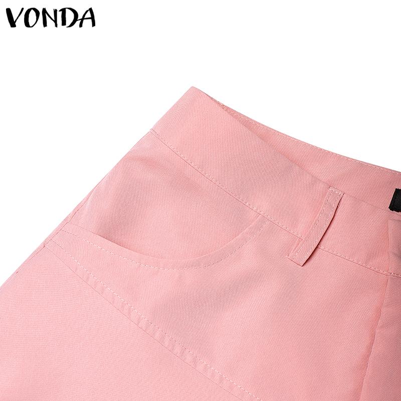 VONDA Summer Women Button Zip-up Waist Lace Patchwork Ruffled Casual Mini Skirts