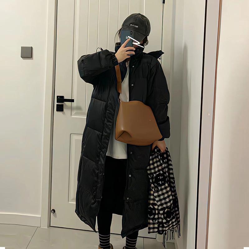 Winter new super long thickened black over-knee down jacket for women, couples, Chinese drama art test, plus size coat for men