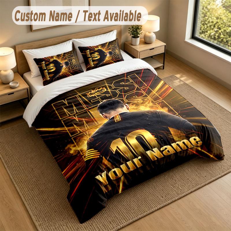 Bedding Set 1 Duvet Cover 2 Pillowcases Lionel Messi Print Soft Bed Linen Bedroom Decor