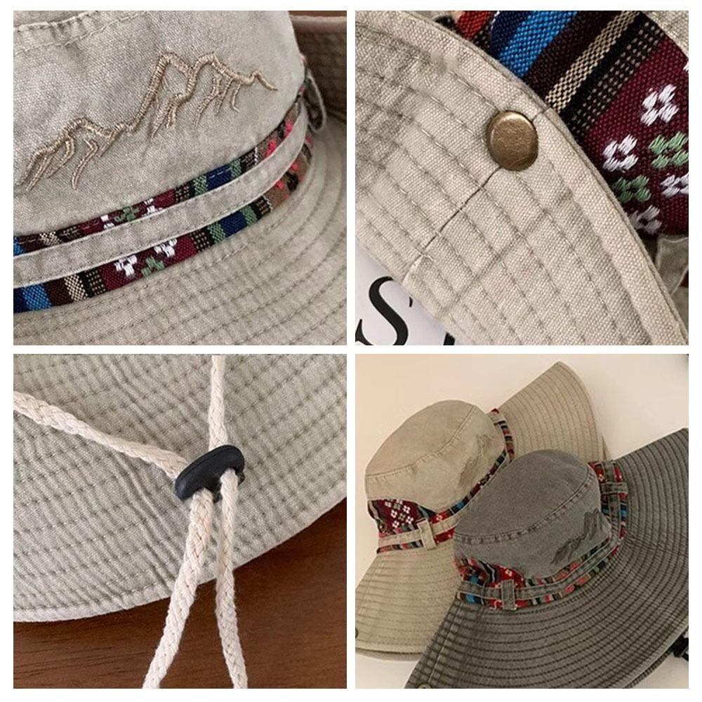with Windproof Strap Cowboy Bucket Hat Denim fabric Panama Hat Fisherman Cap  for Camping Hiking
