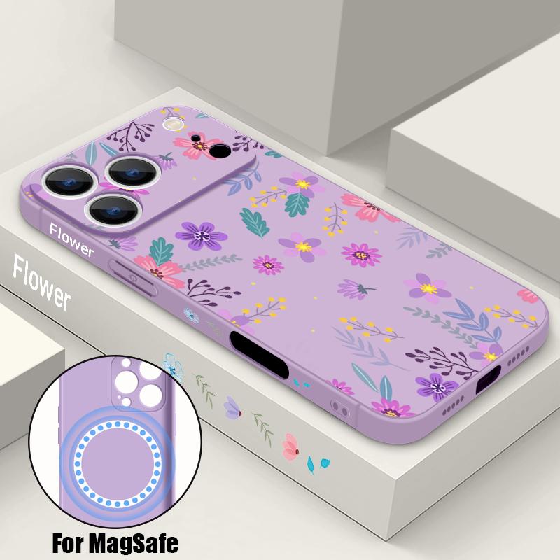 

Cartoon Flowers Pattern Case For iPhone 17 Pro Max iPhone 16 15 14 13 Pro Max Magnetic For Magsafe Soft Silicone Phone Back Cover iPhone 16E/17E
