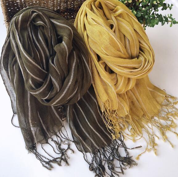 100% Linen Stripe Men/Women Winter Scarf  High Quality Hijab Fashion Foulard Shawls Scarves 60x180cm