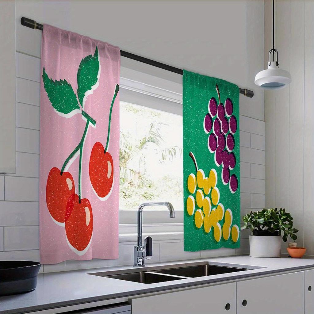 Vegetable Fruit Print Curtain Set Elegant 2Pcs Cafe Curtains Charming European Design Vintage Style Window Decor For Kitchen