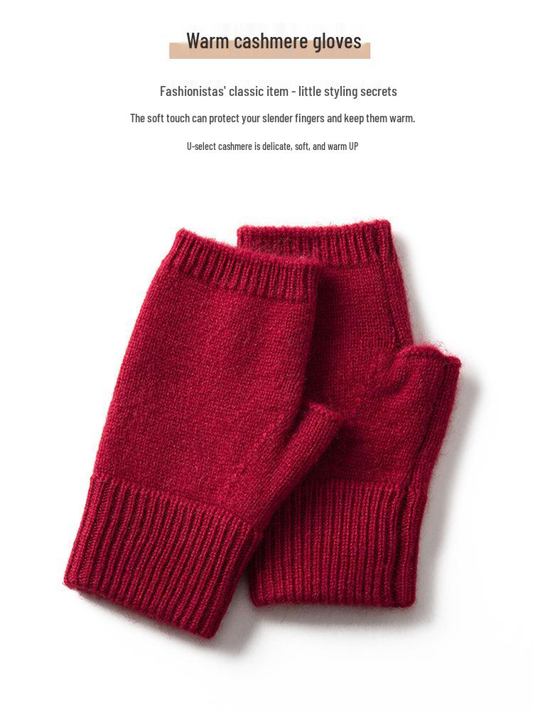 Autumn & Winter 100% Pure Cashmere Fingerless Gloves for Cold Protection