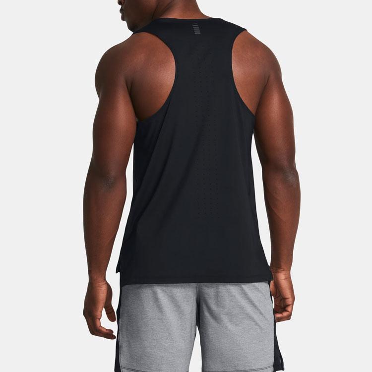 Under Armour UA Launch Elite Solid Logo Slim Fit Moisture Wicking Cool Round Neck Sleeveless Tank Top Men Tops Black 1382608-001