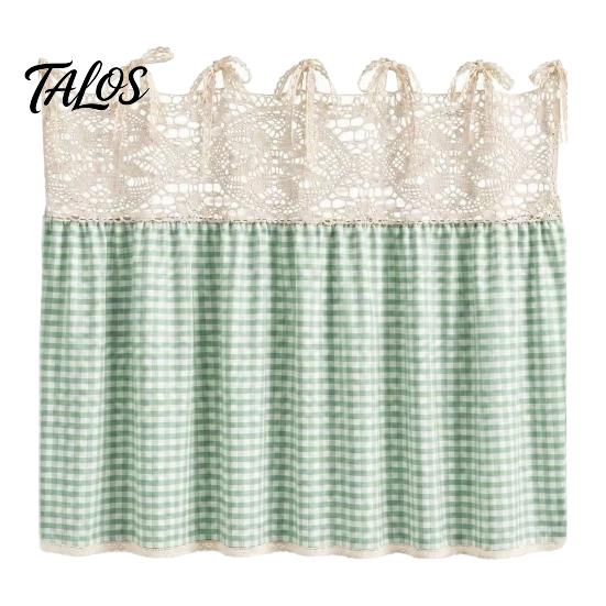 Dustproof Oven Handle Protector Farmhouse Stove Skirt, Plaid Crochet Lace Curtain, Rustic Kitchen Cabinet Decoration Skirt Curtain with Ties
