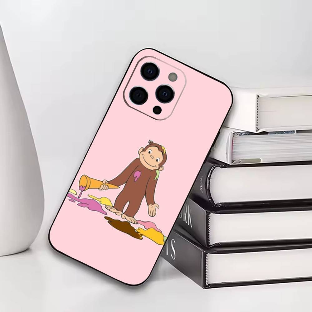 

Monkey C-Curious George Phone Case For iPhone17,16,15,14,13,12,11 Plus,Pro Soft Silicone Black Cover iPhone14Pro