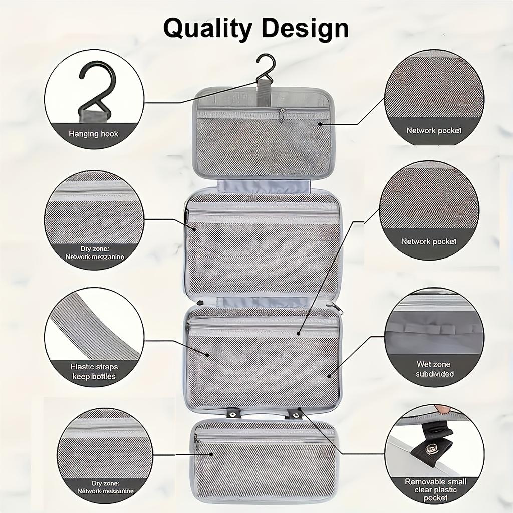 Four-fold Multi-compartment Hanging Storage Bag, Large Capacity for Organizing Cosmetics, Skincare Products, and Makeup Tools