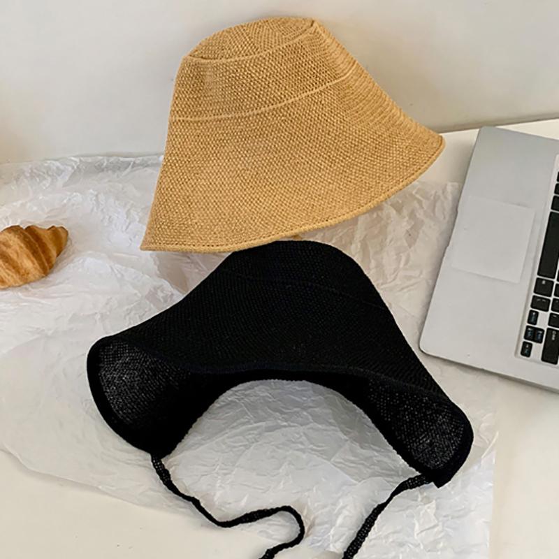 Linen Straw Regency Bonnets Hats For Women Sun Hats Bow Beach Cap Big Wide Brim Cloche Hat Chapeau Femme Lace Up Outdoor Summer