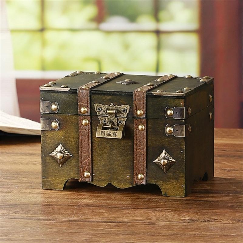 Pudełko do przechowywania w stylu antycznym z bezpiecznym kodem kombinacyjnym Duża pojemność Drewniana skrzynia na biżuterię Kolekcje