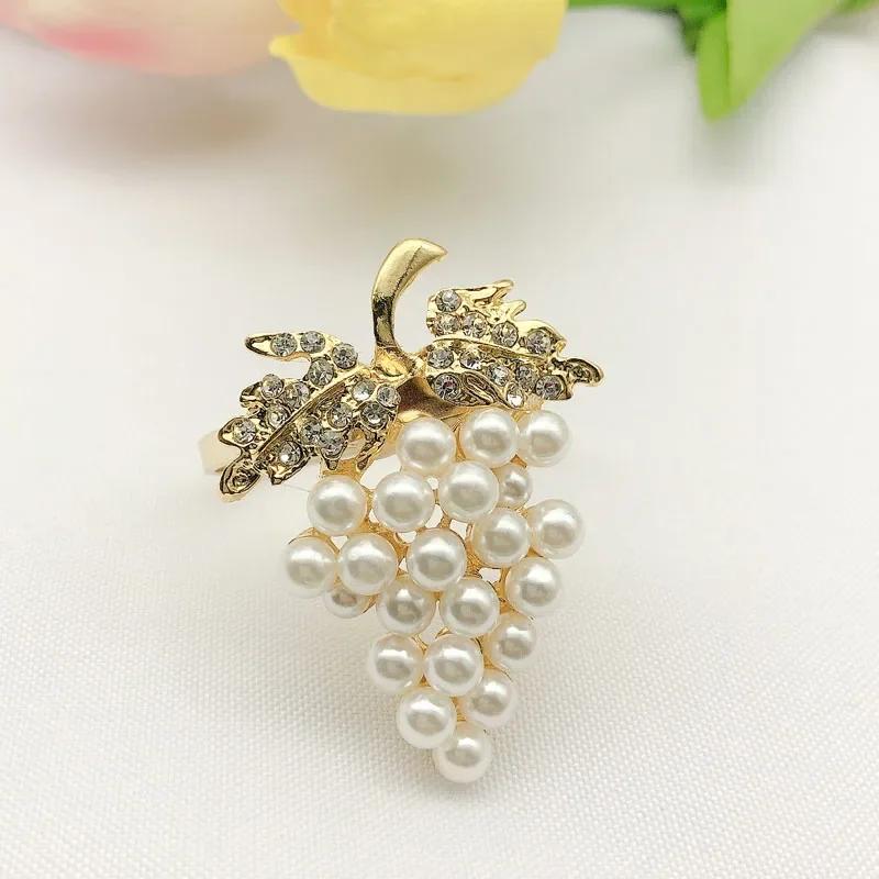 3pcs High-end Hotel Tableware Fruit Grape Napkin Buckle Pearl Napkin Ring Mouth Cloth Ring Model Room Decoration Buckle