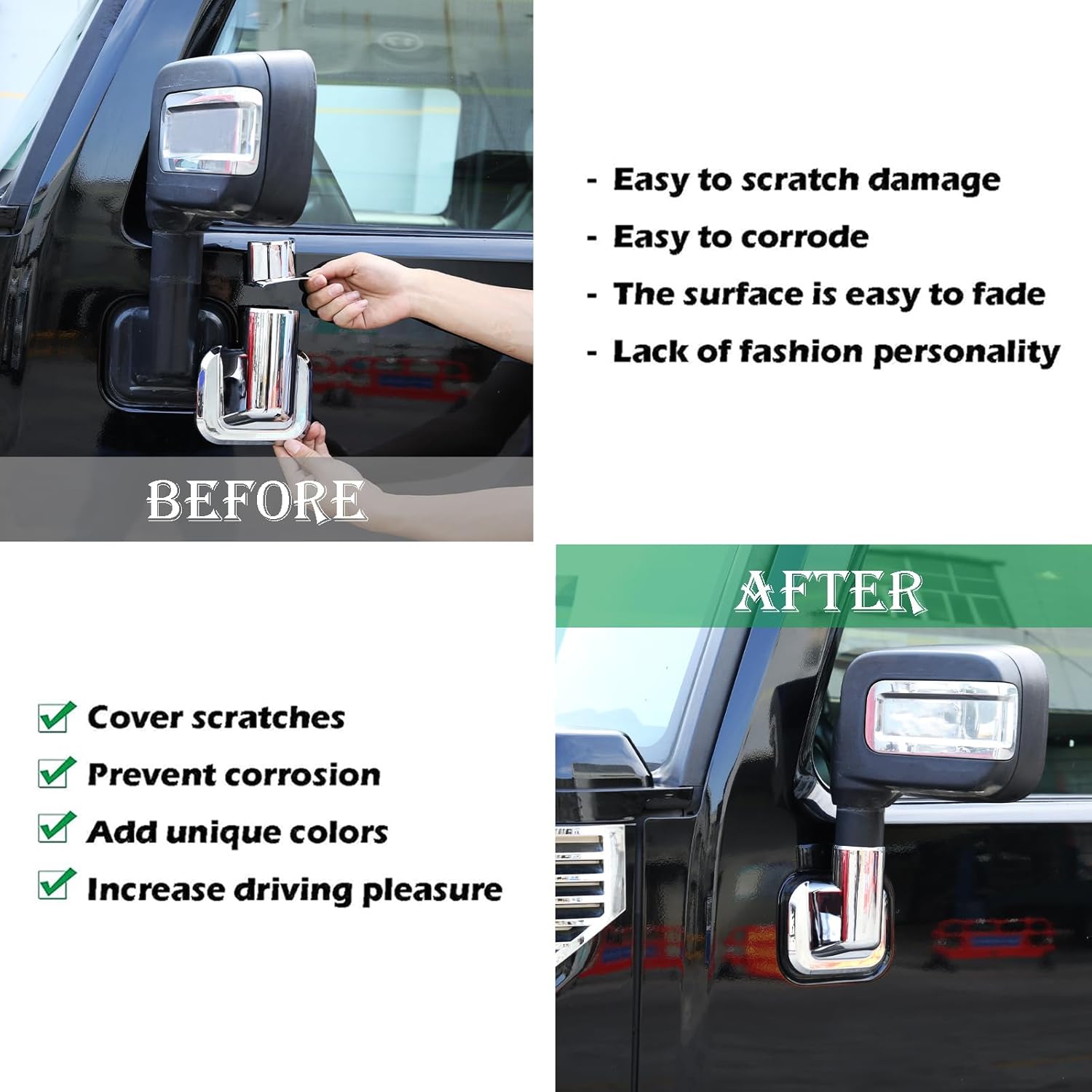 PIUGILH Fit for Hummer H2 2003-2002 ABS Front Door Side Rearview Mirror Cover Rear View Base Trim,Rearview Side Mirror Decoration Trim Cover