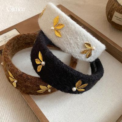 Maillard Plush Wide Leaf Pearl Headband Headband High Cranium Top Fashion Hair Accessories Women