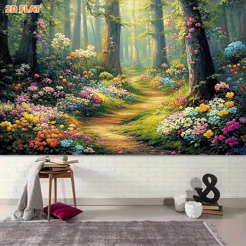 

2D Enchanted Flower Forest Tapestry, Bedroom & Living Room Aesthetic Decor 47.2x31.5inch/120*80cm