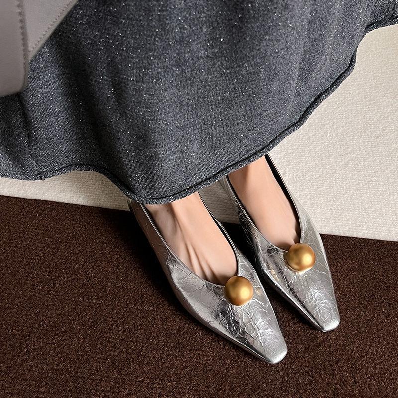 2025 hand-scratched cowhide shallow mouth single shoes women's low-heeled shoes early spring new leather square head round ball fashion leather single