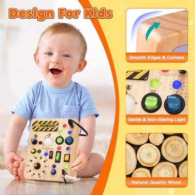 LED-Lichtschalter-Beschäftigungsbrett, Kleinkind-Beleuchtungsschalter-Steuerung, Holzbrett, Feinmotorik, Kinder, pädagogische Lernaktivität, Spielbrettspielzeug