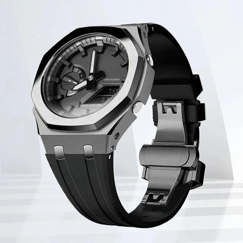 Mod-kit för Casioak GA2100 GA2110 Metallfodral Bezel Gummiarmband För Casioak GAB2100 2110 Modifieringssats Fodral Med Skruvkorrigering