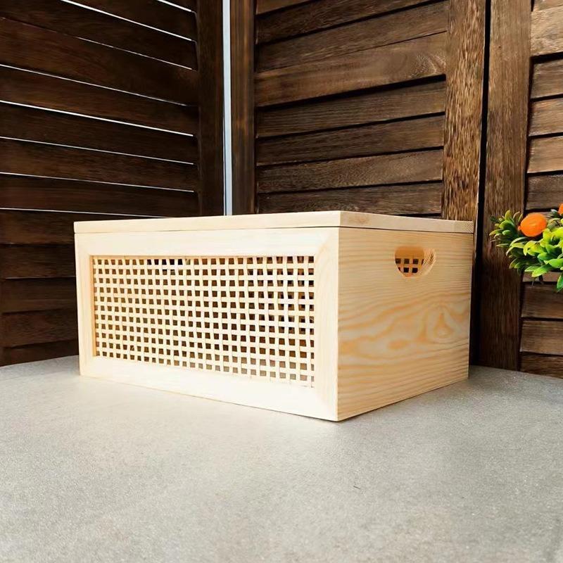 Wood Woven Baskets Retro Storage Box Large Toys Organizing Basket Luxury Table Organizer Baskets with Lid Home Organization 30X20X14CM 10170₽
