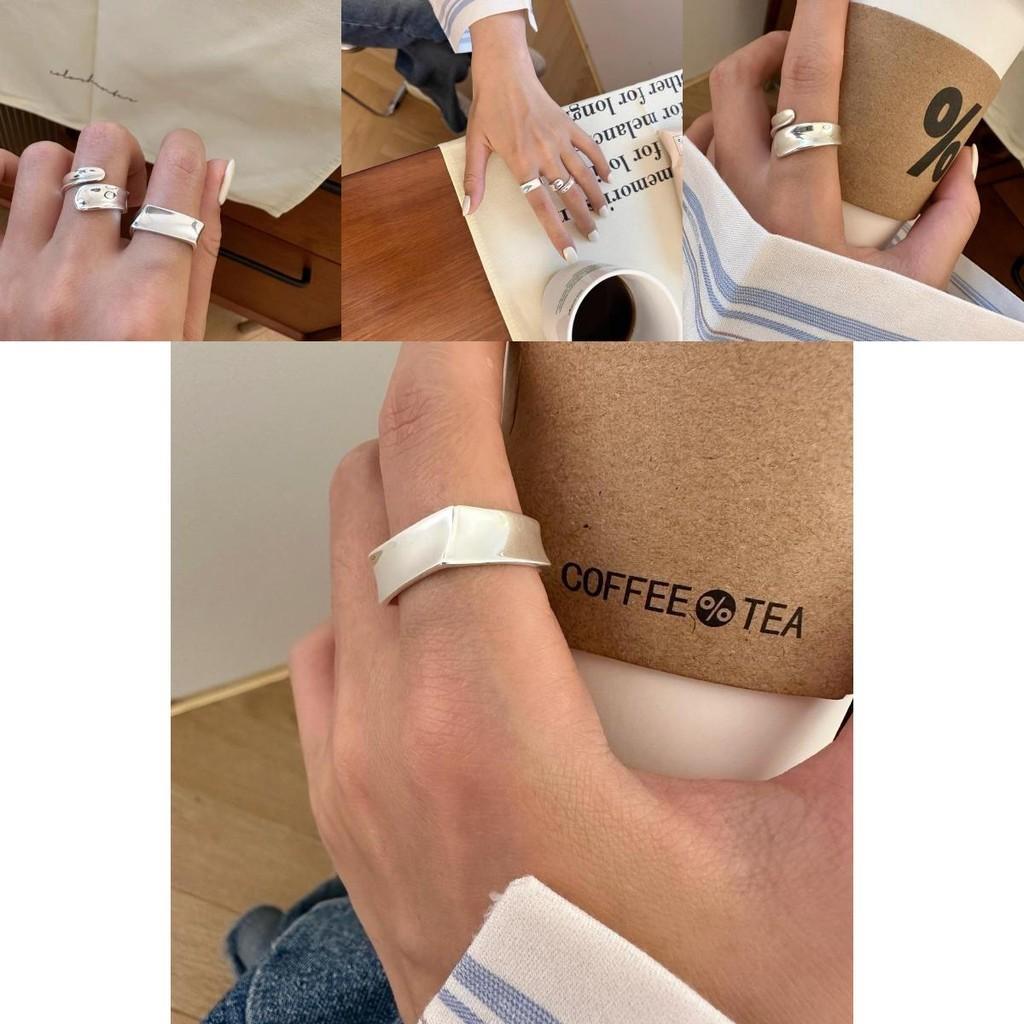 Modern Korean Geometric Ring For Women With Distinctive Wide Design Band