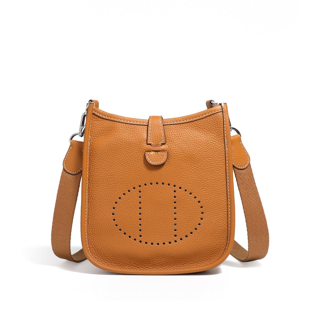 Bolsa de Couro de Sela de Primeira Camada de Couro para Mulheres com Bolsa Pequena Transversal