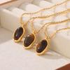 Wind Oval Tiger'S Eye Stone Pendant Blade Rice Bead Collarbone Chain Women'S Double-Layer Stacking Design Titanium Steel Gold-Plated