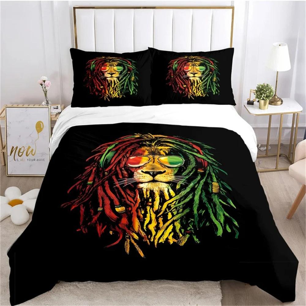 Bob Marley Löwe Ahornblatt Bettwäsche-Set Weiche Deckenbezüge Mit 1/2 Stück Kissenbezügen Für Kinder Erwachsene Mikrofaser Bettdeckenbezug