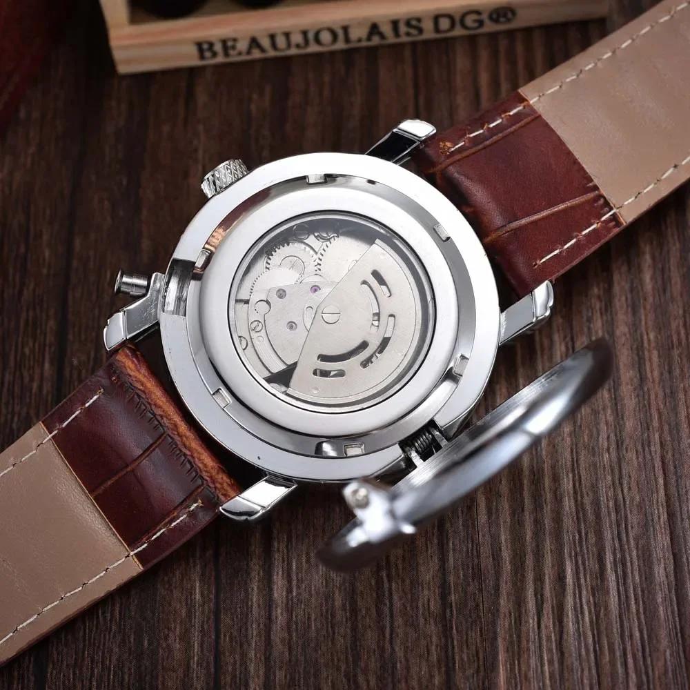 Orologi Scheletro Automatici Meccanici di Lusso delle Migliori Marche Cinturino in PU Moda Casual Orologi da Uomo Relogio Masculino Winner GOER