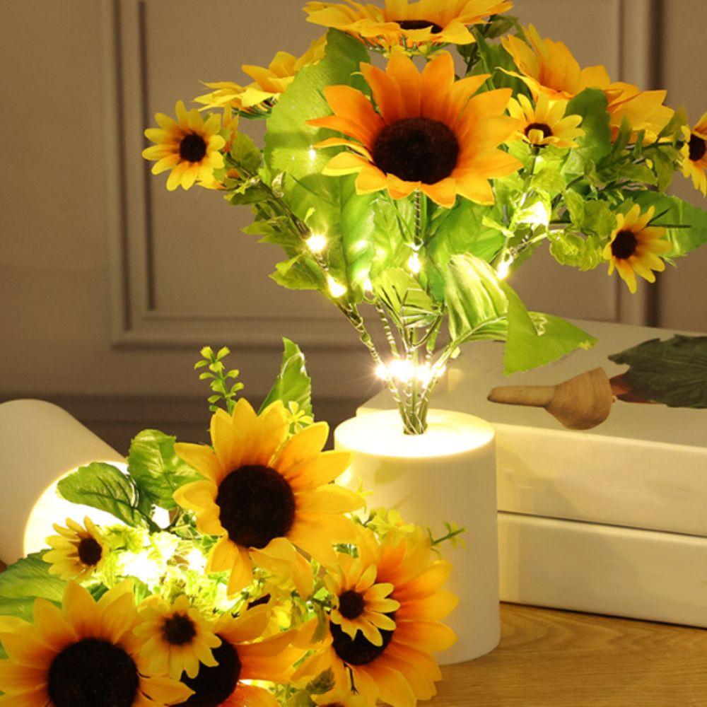 LED Night Light Bedside Desk Light On Battery Rechargeable Reading Light Safe Simulated 3 LED Simulation Flower Light Night Use