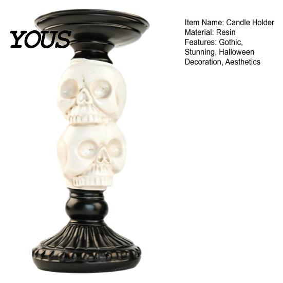 Three Dimensional Skull Decor Halloween Candlestick Holder Decoration, Gothic Raven Candle Holder, Spooky for Home Taper Stand Tabletop Room