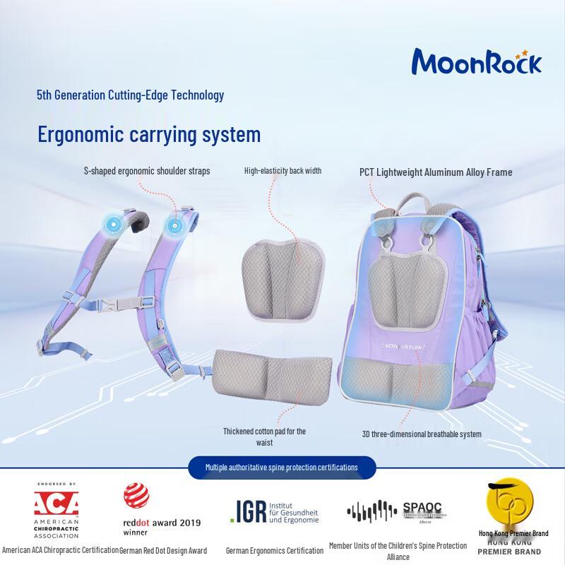 MoonRock Ergonomic Student Backpack for Primary to Junior High (Grades 4-9)