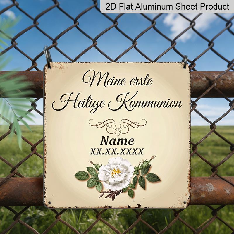 

2D Flat 1pc, Custom German First Holy Communion Sign with Name and Date, German Decoration, Vintage Aluminium Sign, Outdoor Wall Art, Personalized 20*20cm