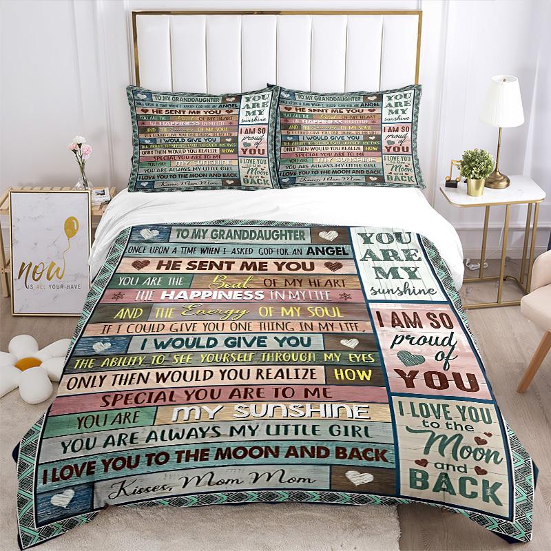 3pcs Granddaughter Love Quotes Duvet Cover Set, Cover For Bedroom Guest Room (1 Duvet Cover + 2 Pillowcase, Without Quilt),  yy250922157