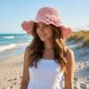 Solid Color Wide Brim Knitted Hat Flower UV Protection Cap Casual Weave Bucket Hat  Girls