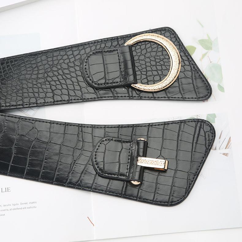 Womens Wide Elastic Waist Belt For Dresses And Coats With Cshaped Buckle And Stitching Design