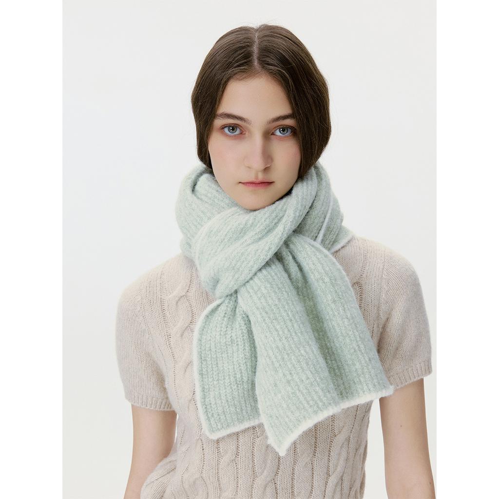 Simple Korean Version of the New White Edge Contrasting Scarf Wool Blended Shawl Women's Autumn and Winter Warm Sweet Student Scarf
