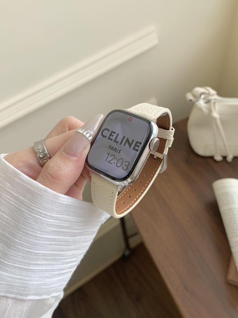 Pasek z cielęcej skóry licowej Lychee Grain do zegarków Apple Watch S10/iWatch 98765SE i Huawei GT5/GT4 – styl damski