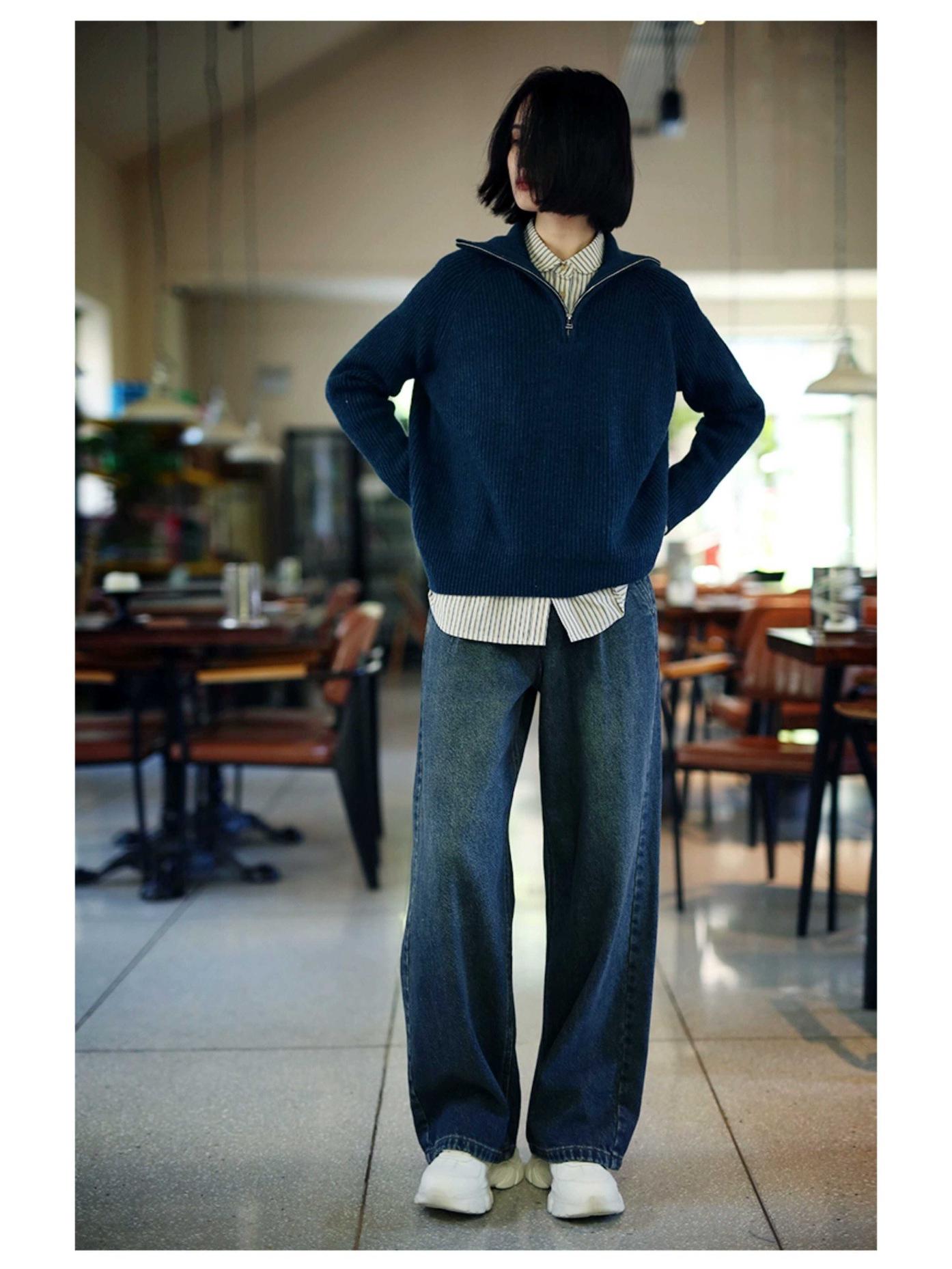 

Women s High-Waisted Wide-Leg Jeans - 2025 Retro Hepburn Style for Autumn/Winter Large