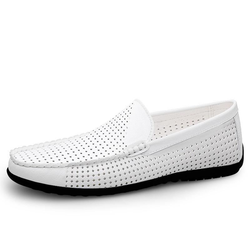 Men s Summer Casual Leather Slip-on Loafers: Trendy, Versatile, Hollow Design 45 белый