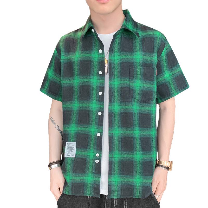 Men's Summer Plaid Short Sleeve Casual Shirt - Versatile Japanese Style