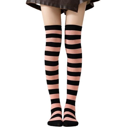 Striped Thigh High Socks Women Colorful Over-the-Knee Socks Retro Stretchy Thigh Highs for Girls Cosplay Lolita Costume