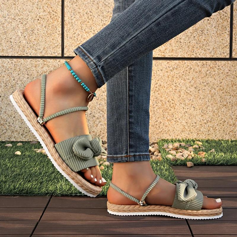 Fashion Fashion Bowknot Sandals Women Summer 2025 Lightweight Non-Slip Sweet Sandals Woman Cotton Fabric Platform Sandalias De Mujer