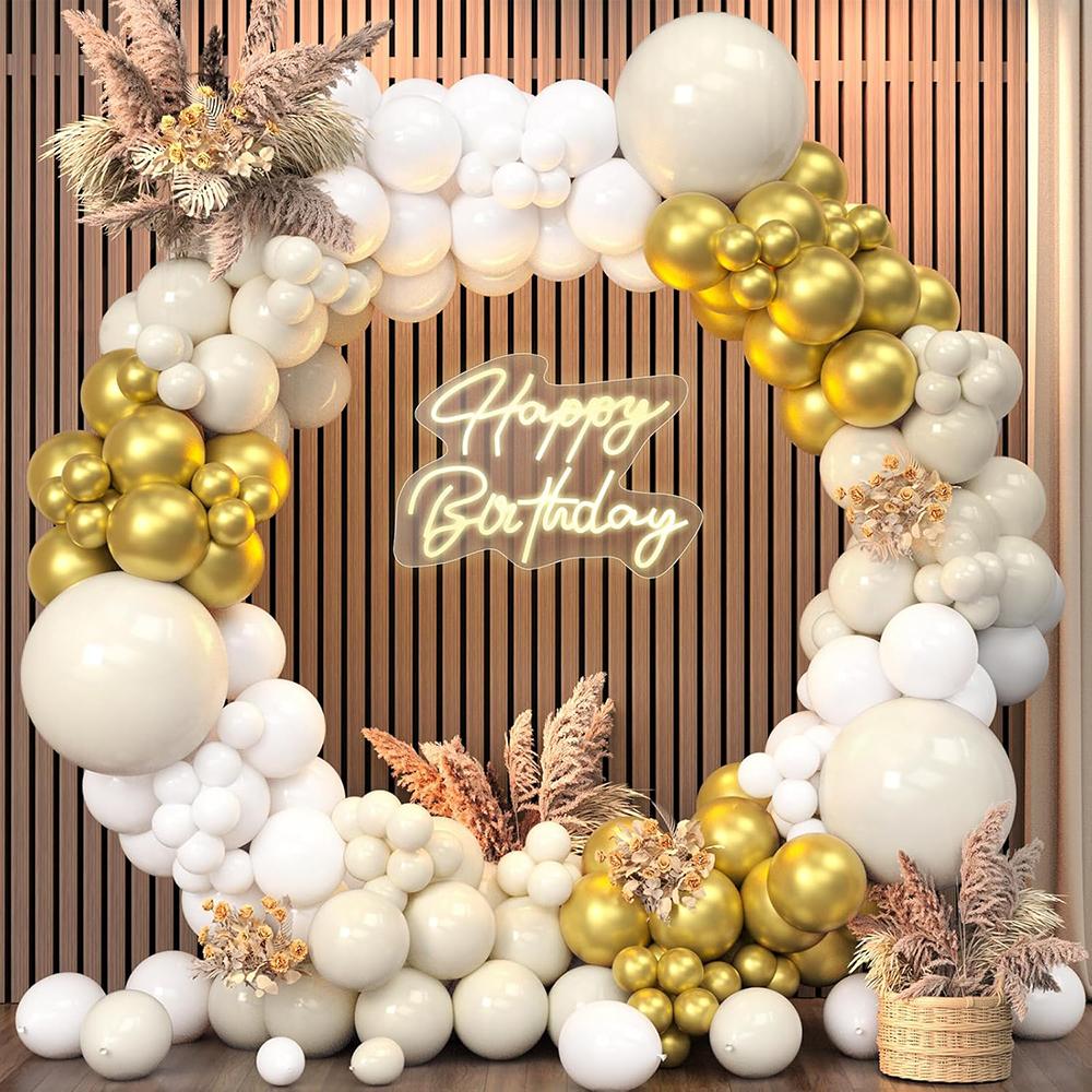 Metallische Goldene Ballons Girlande Weißer Sand Ballonbogen Set Geburtstagsparty Babyparty Hochzeit Jubiläum Abschlussfeier Dekoration
