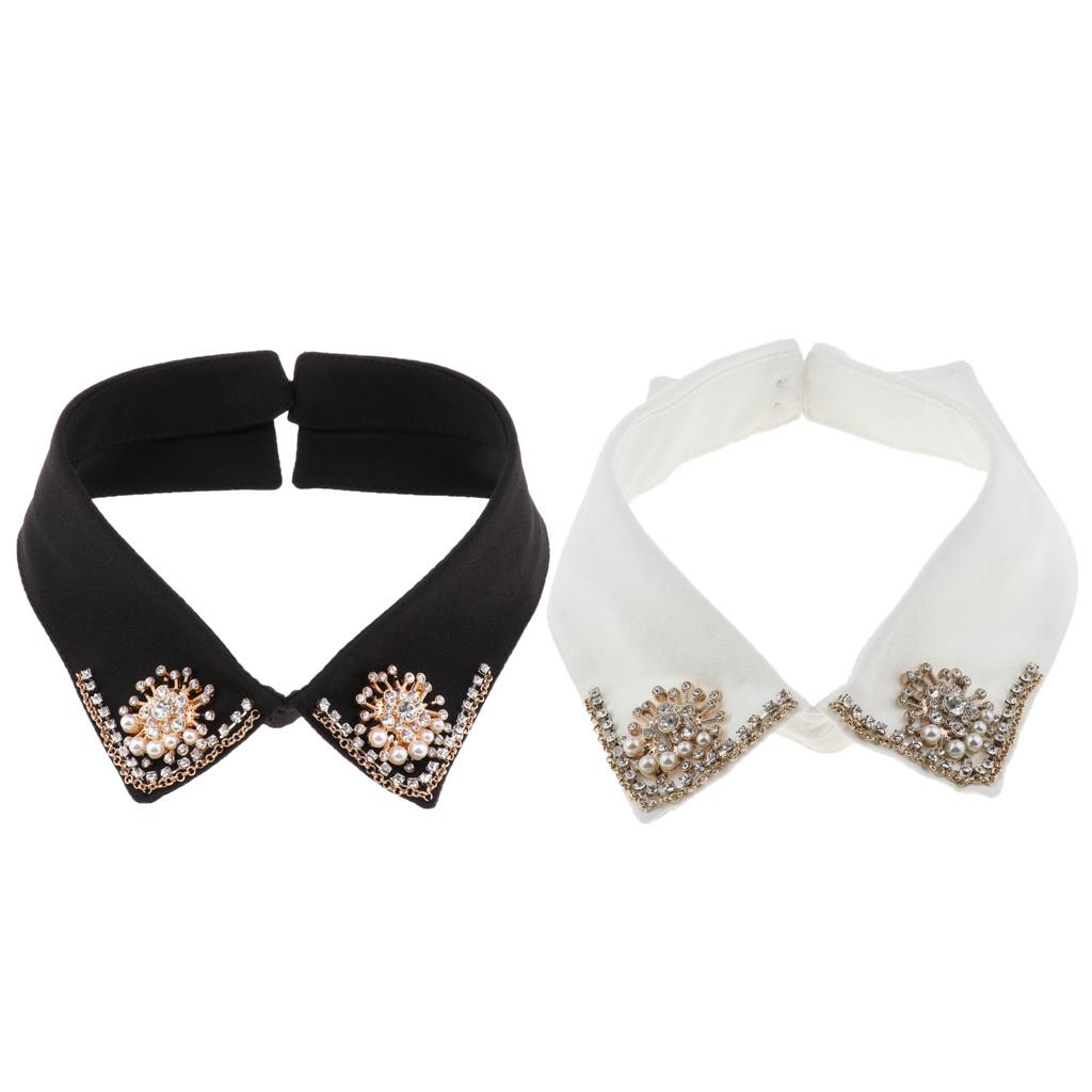 Colletto Chiffon Rimovibile con Decorazioni di Strass Mezzo Colletto per Uniformi e Spilla Decorazione per Abiti