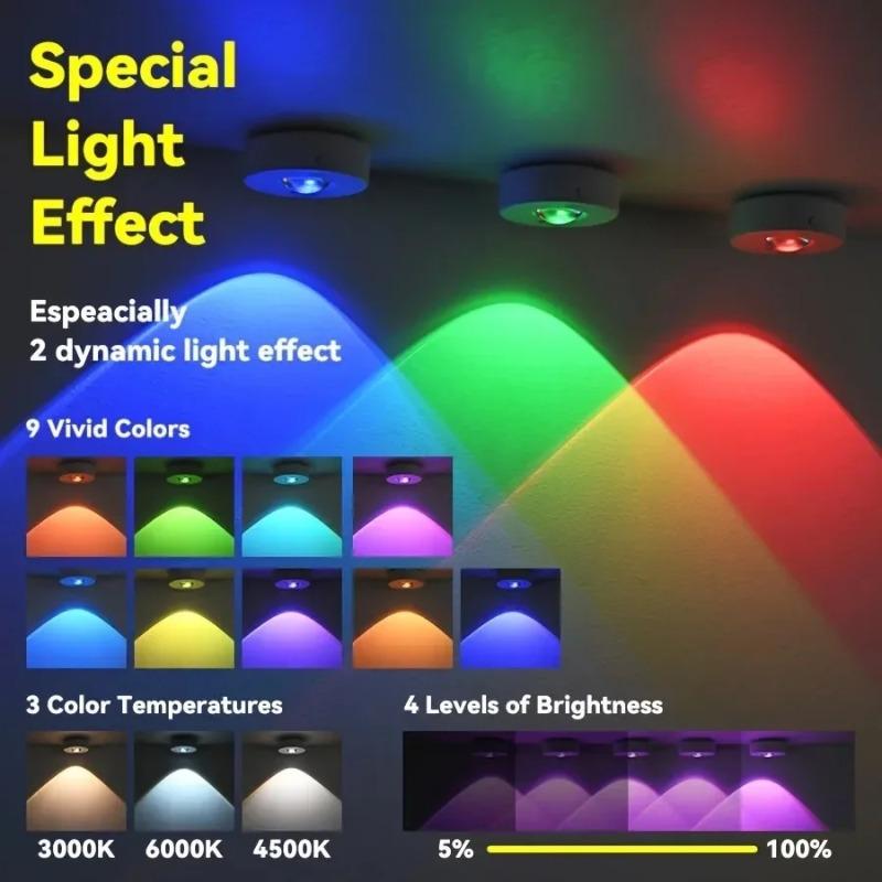 Under Cabinet Lights RGB LED Spotlight 12 Color Night Light Rechargeable Wireless Dimmable With Remote Control Wine Cabinet Light