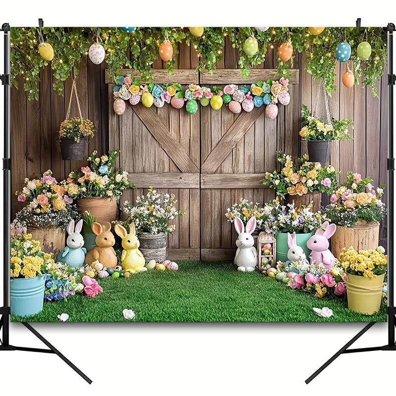 2D Rustic Easter Backdrop - Cute Bunny Photography Background for Party