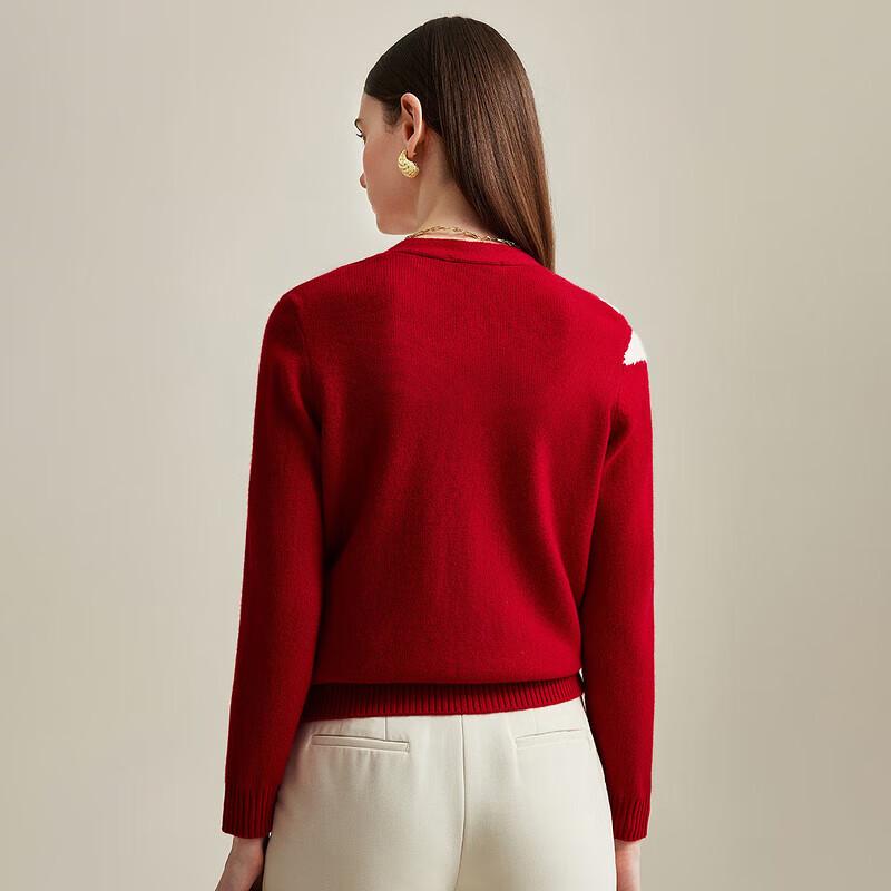 Zhaojun Autumn/Winter Red Chinese Jacquard Pure Cashmere V-Neck Cardigan