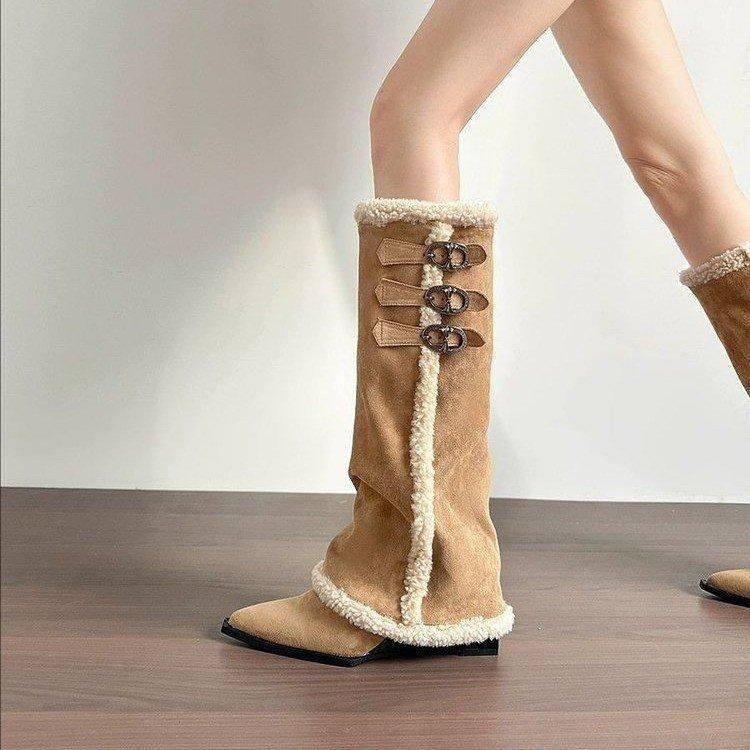 Women's thick bottom high winter lightweight warm fur one plush snow boots non-slip wear casual sports cotton boots