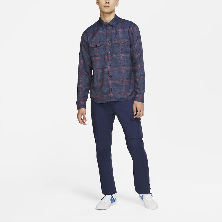 Nike SB Flannel Plaid Skateboard Shirt Men Tops Midnight-Navy CK5316-410