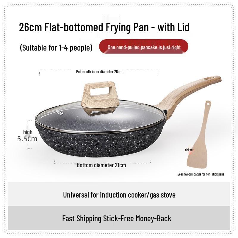 British Maifan Stone Non-Stick Wok: Flat Bottom Pan for Steak, Stir-Fry, and Cooking On Induction and Gas Stoves