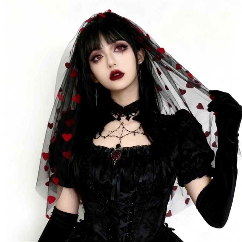 Atmungsaktive Brautschleier Herzmuster Kurze Länge Bequeme Tüll-Kopfschleier für Traditionelle Moderne und Punk-Hochzeiten
